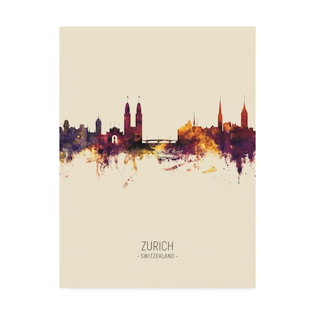 Michael Tompsett 'Zurich Switzerland Skyline Portrait III' Canvas Art,24x32